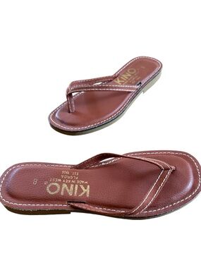 KINO OF KEY WESY TAN LEATHER THIN STRAP THONG FLAT SANDALS SIZE 8